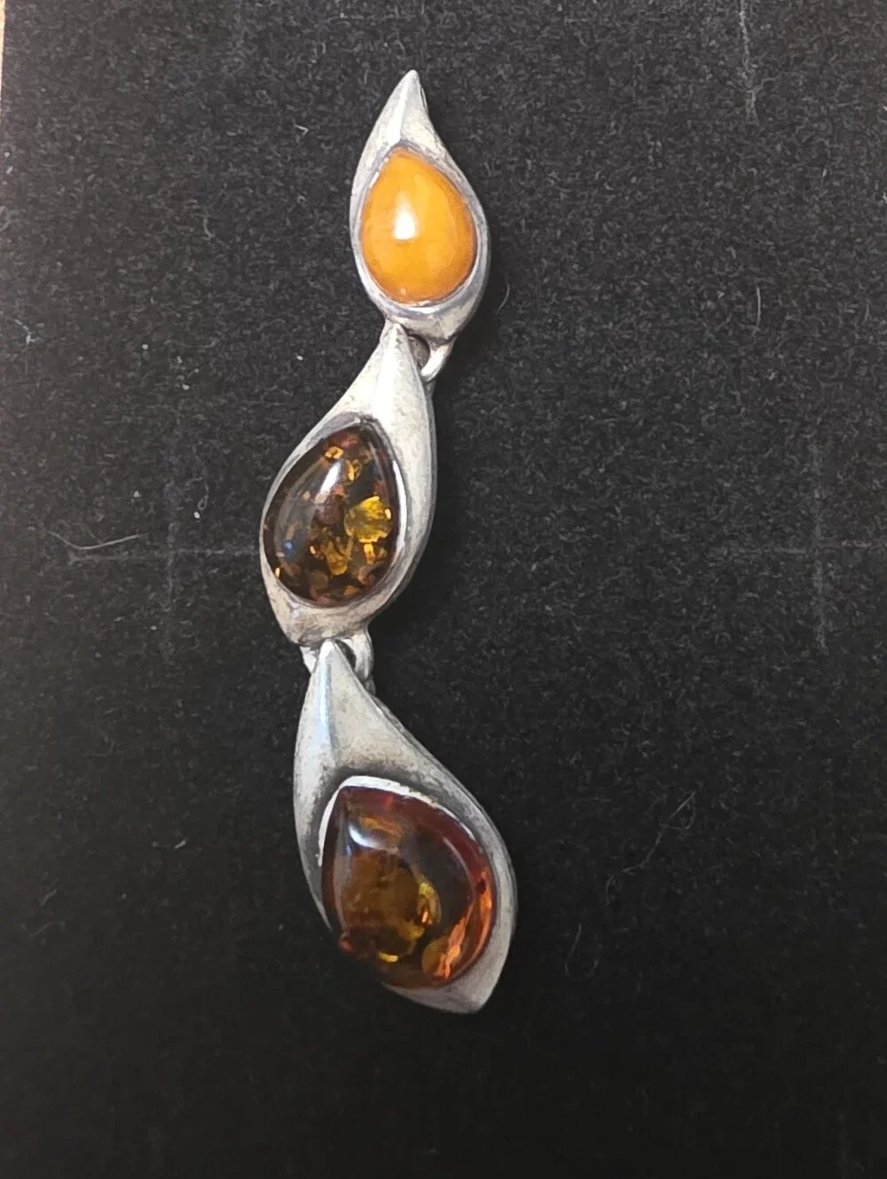 Vintage 925 Tricolor Amber Teardrop Pendant